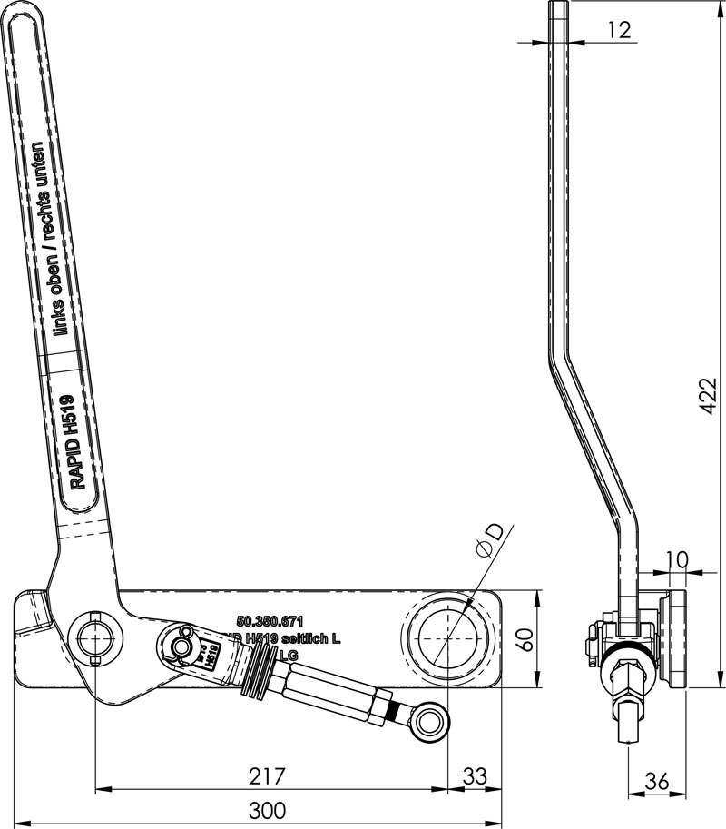 Übertotpunktspanner Rapid H519 seitlich - Hebel lang oben